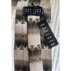 NWT Bergamo NY Taupe and Black Silk Tie XLong